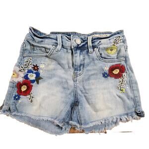 Indigo Rein Shorts Juniors‎ 7 Mid Rise Embroidered Floral Rhinestone Light Blue